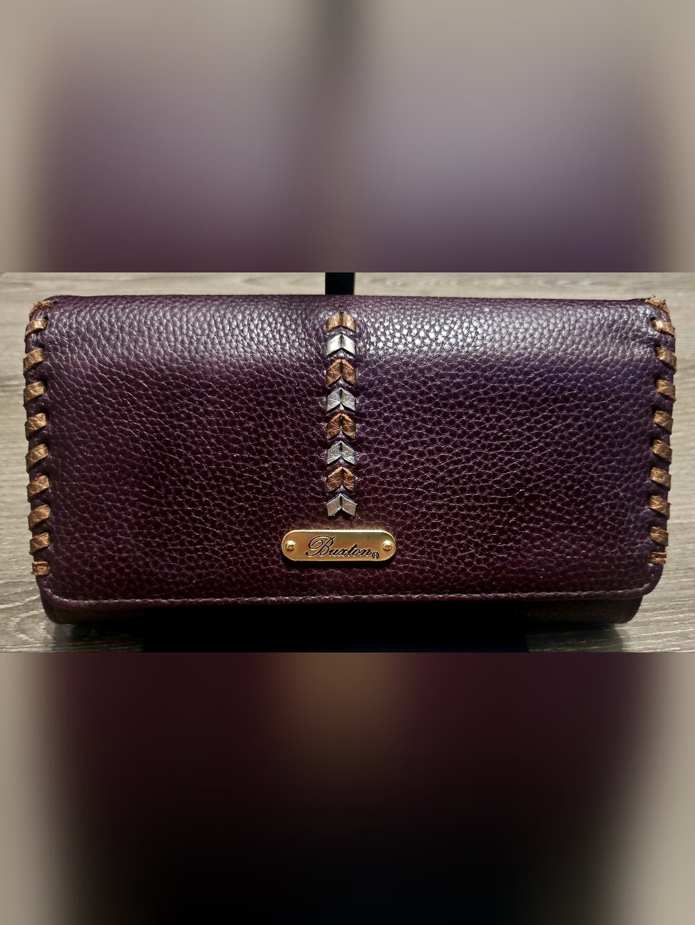 Buxton Burgundy/Gold Snap ID Wallet NWOT